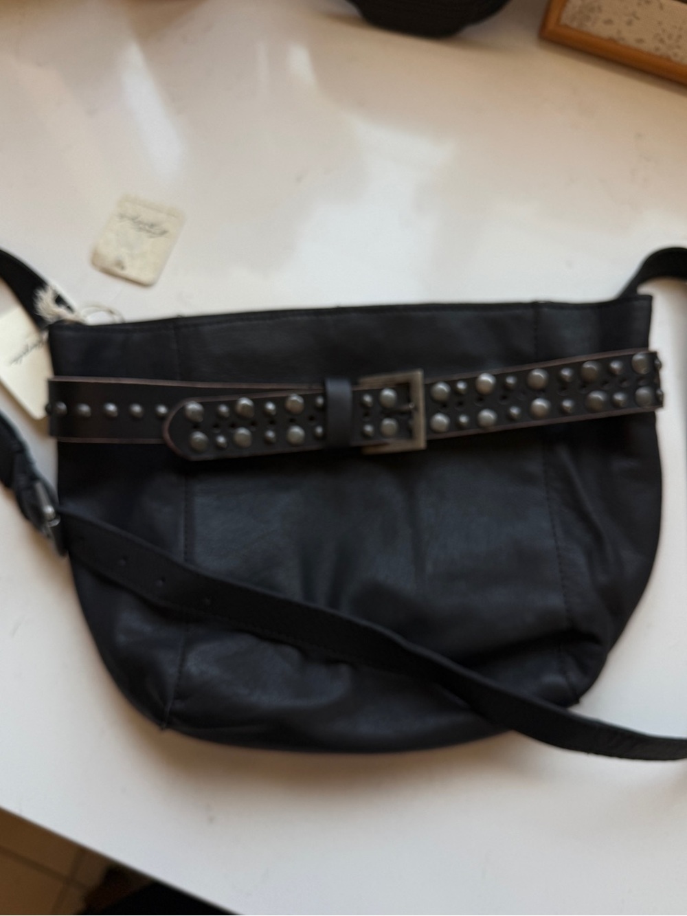 BRAND NEW- Free People Black Studded Leather Shoulder Bag - Picture 5 of 16